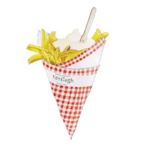 Aquarel van een puntzak friet met mayonaise van Frituur Van Gogh